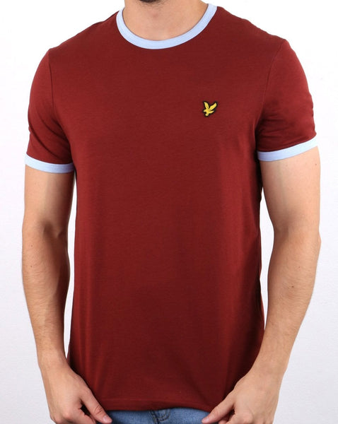 Lyle And Scott Ringer T Shirt Claret and Blue