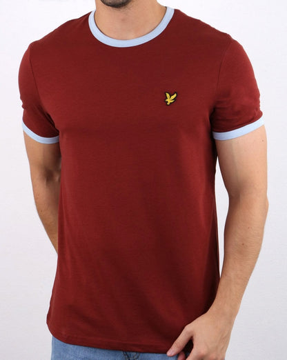 Lyle And Scott Ringer T Shirt Claret and Blue