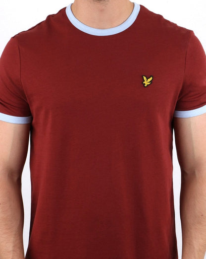 Lyle And Scott Ringer T Shirt Claret and Blue