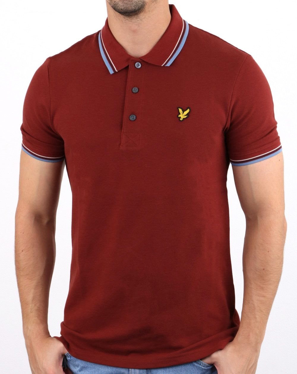 Lyle And Scott Tipped Slim Fit Polo Shirt Claret/Sky Blue