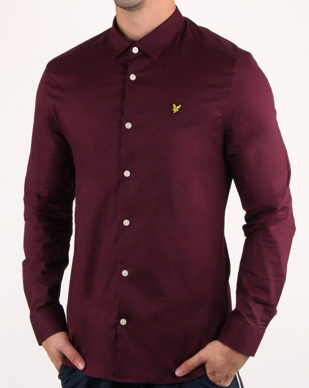 Lyle And Scott Slim Fit Poplin Shirt Burgundy