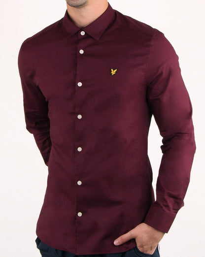 Lyle And Scott Slim Fit Poplin Shirt Burgundy