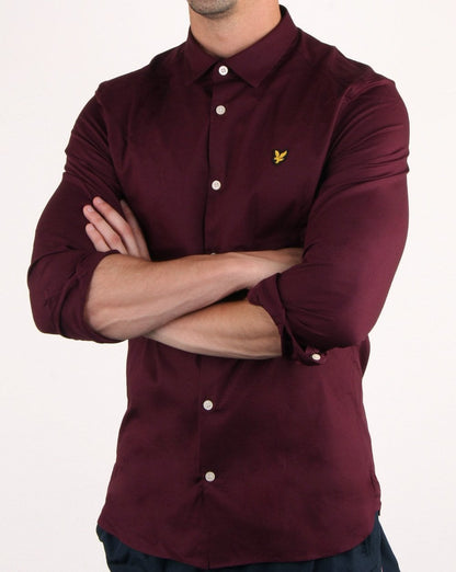 Lyle And Scott Slim Fit Poplin Shirt Burgundy