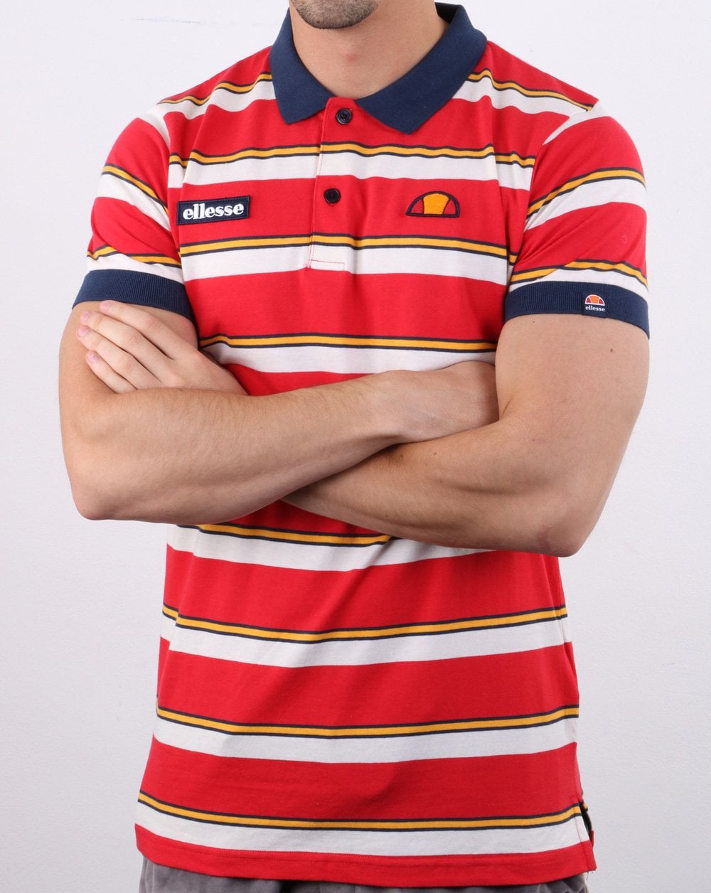 Ellesse Duo Stripe Polo Shirt Red