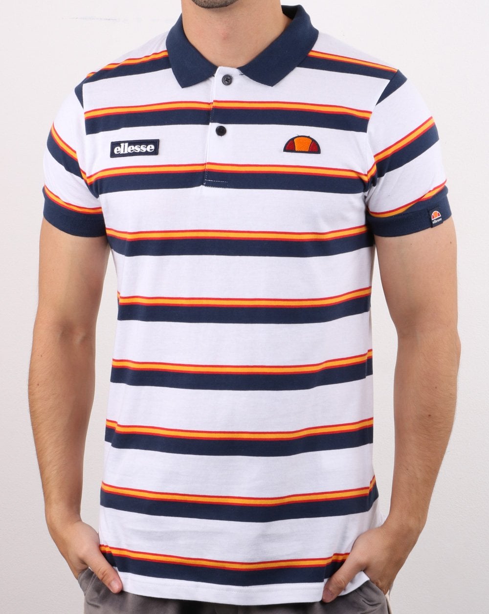 Ellesse Dual Stripe Polo Shirt White