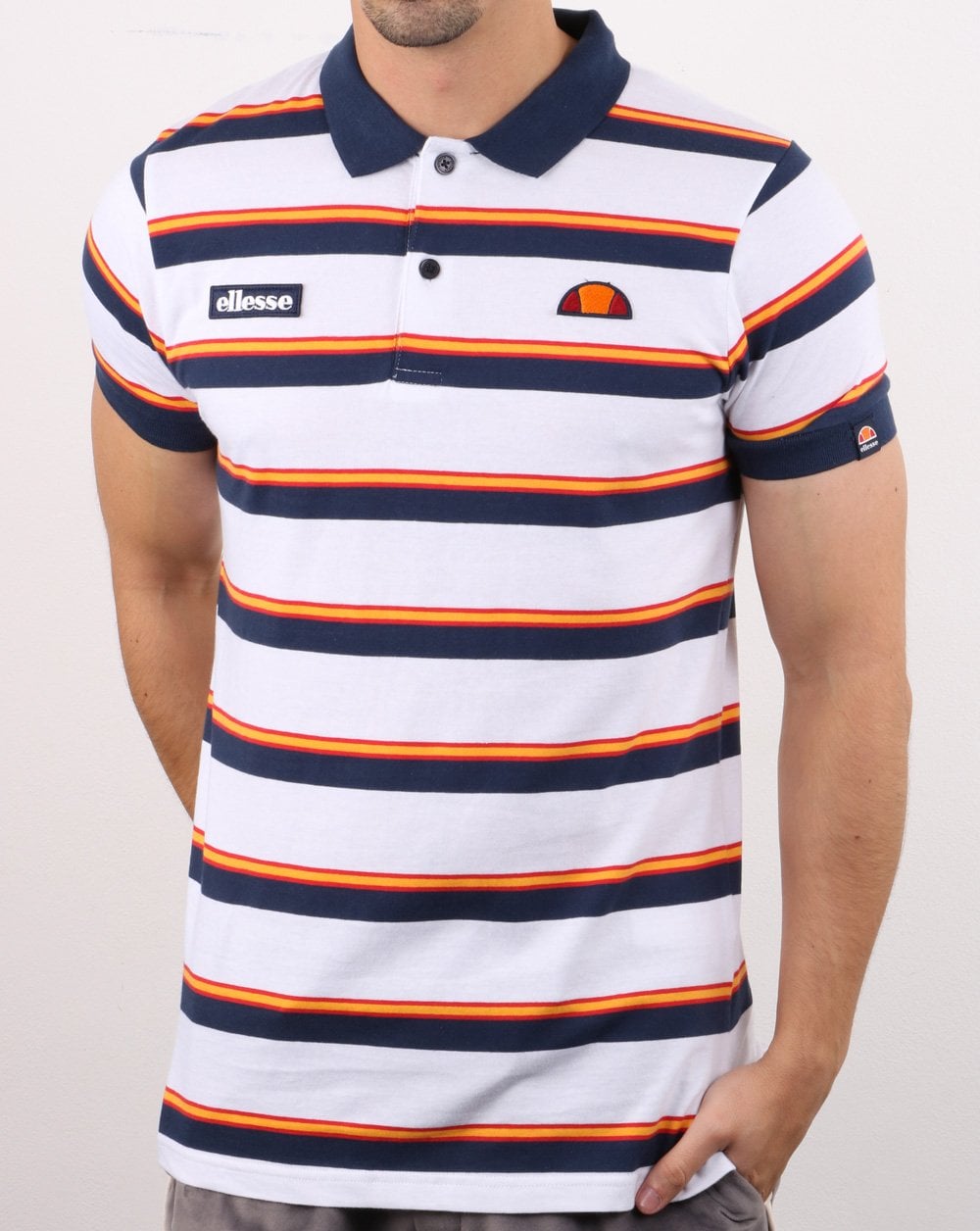 Ellesse Dual Stripe Polo Shirt White