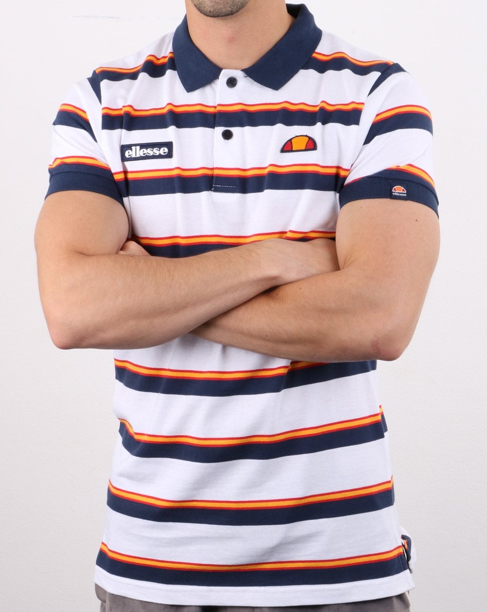 Ellesse Dual Stripe Polo Shirt White