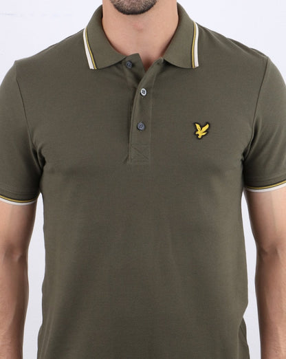 Lyle And Scott Tipped Slim Fit Polo Shirt Olive/white