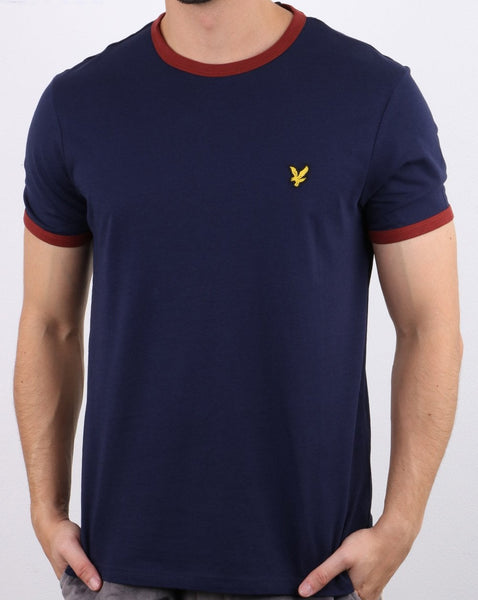 Lyle And Scott Ringer T Shirt Navy/Burgundy