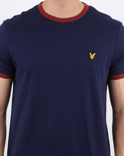 Lyle And Scott Ringer T Shirt Navy/Burgundy