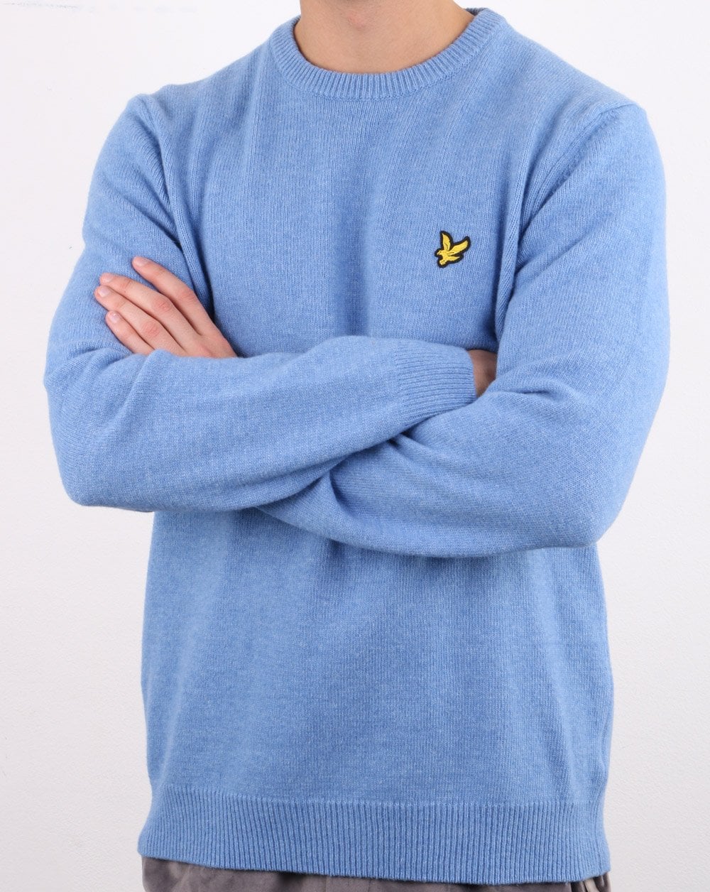 Lyle And Scott Crew Neck Lambswool Blend Jumper Stone Blue