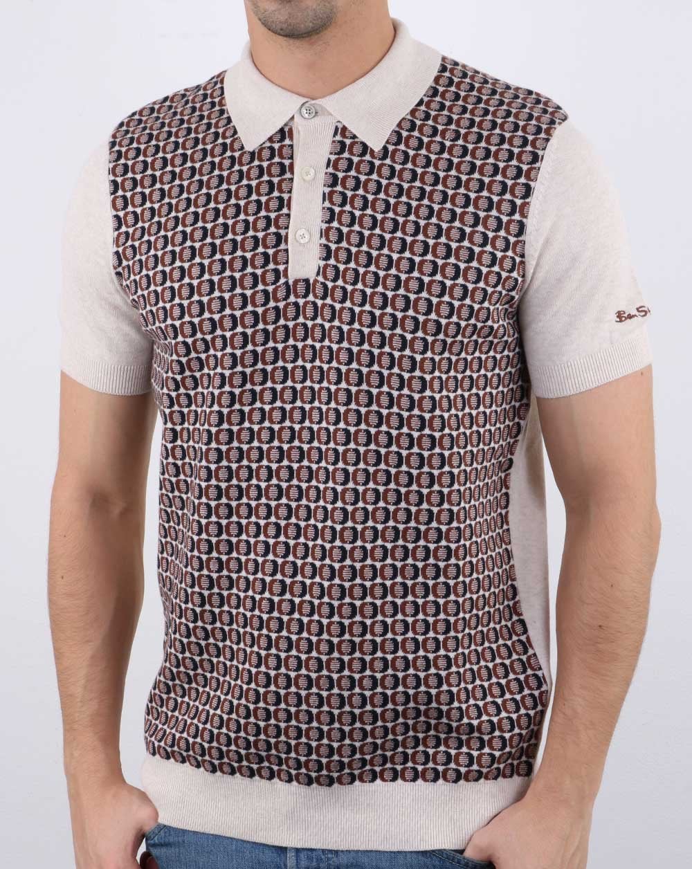 Ben Sherman Knitted Polo Shirt Ecru