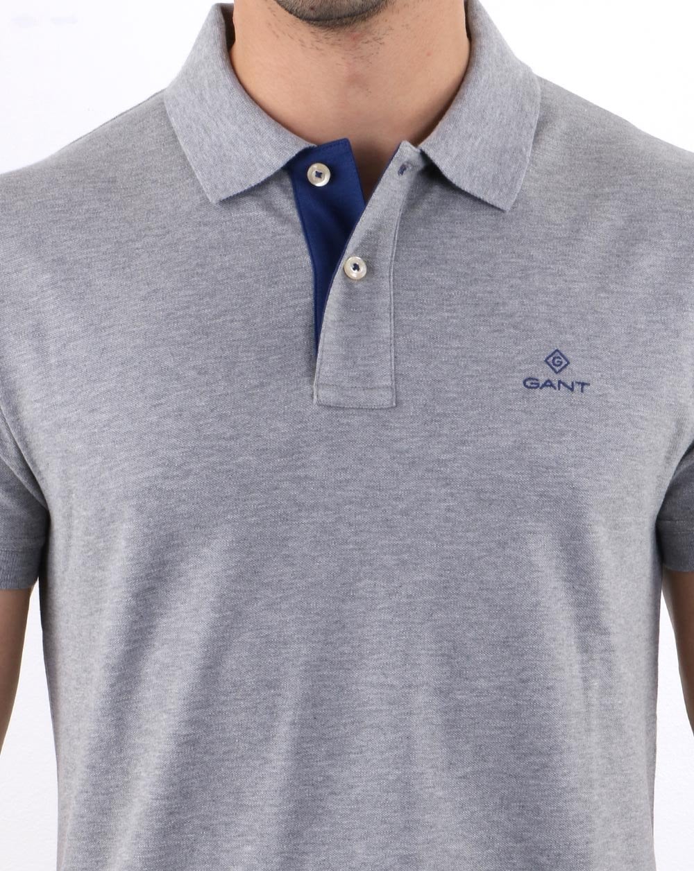 Gant Contrast Collar Polo Shirt Grey Blue