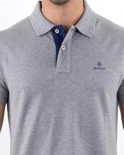 Gant Contrast Collar Polo Shirt Grey Blue