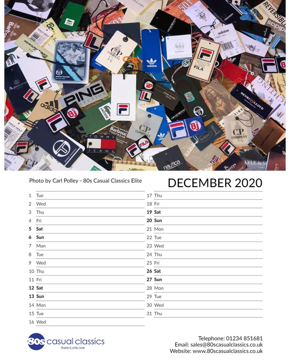 80sCC Iconics Large A3 Calendar 2020