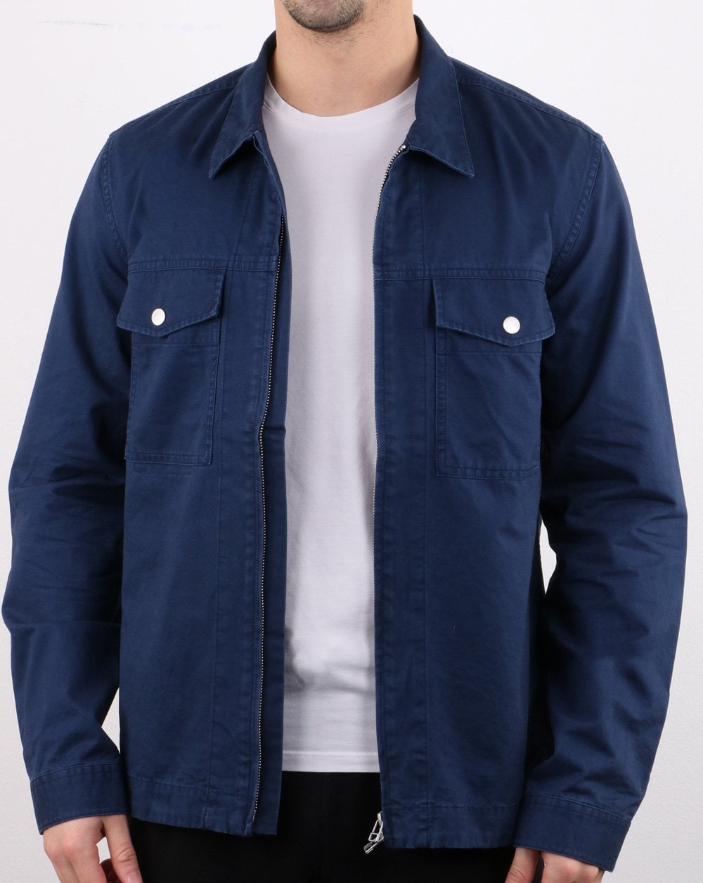 Pretty Green Section Zip Front Overshirt Navy