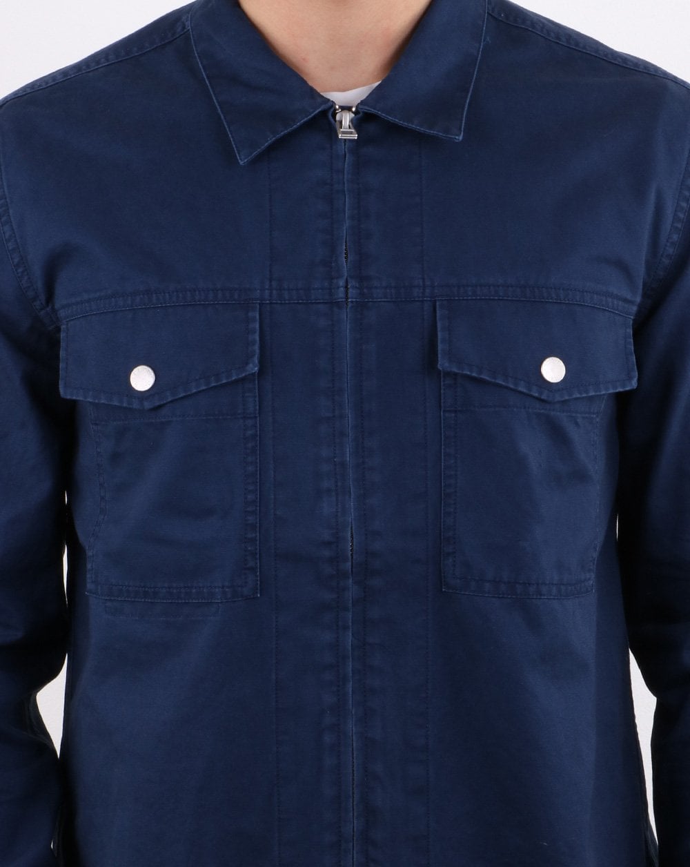 Pretty Green Section Zip Front Overshirt Navy
