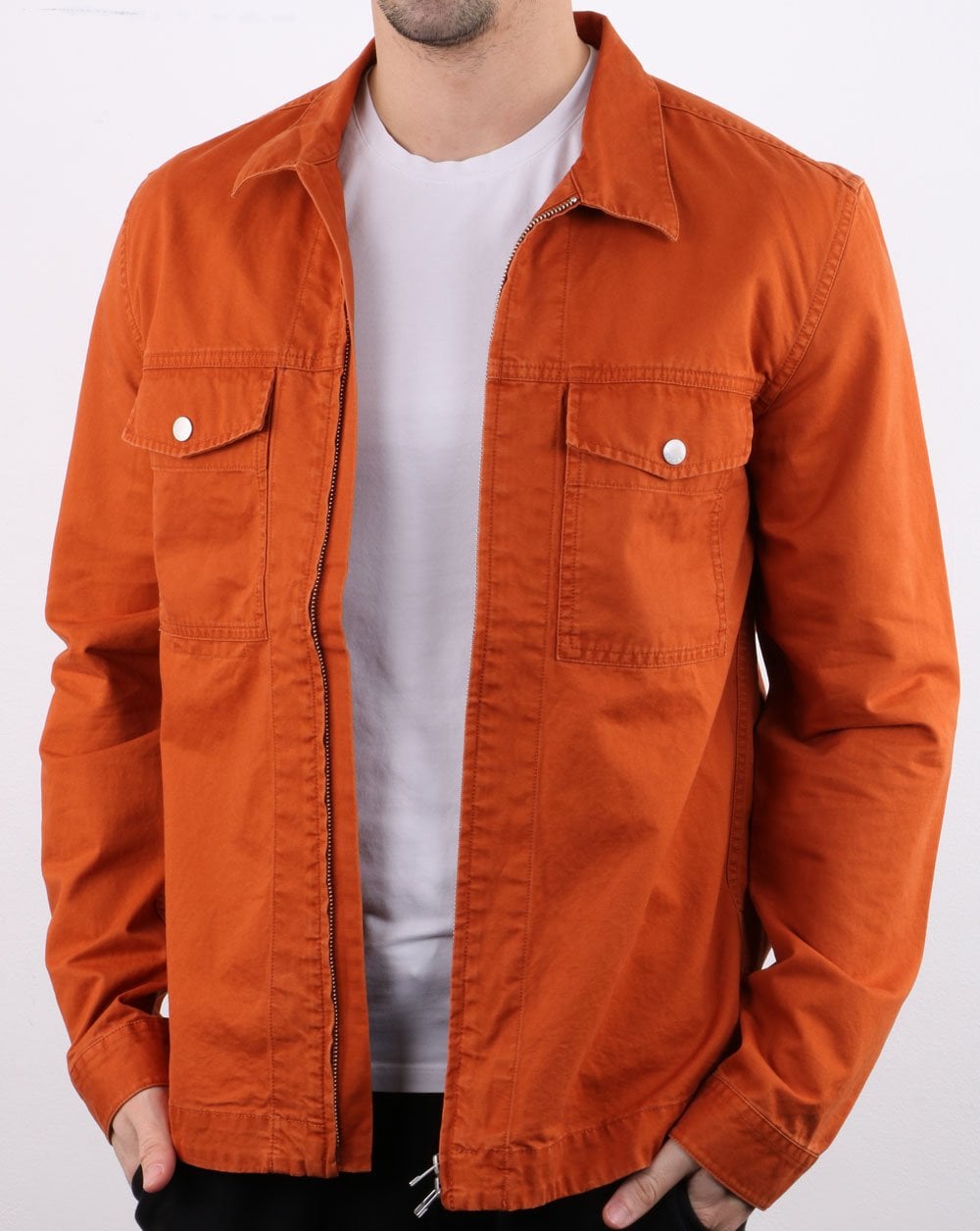 Pretty Green Section Zip Front Overshirt Orange