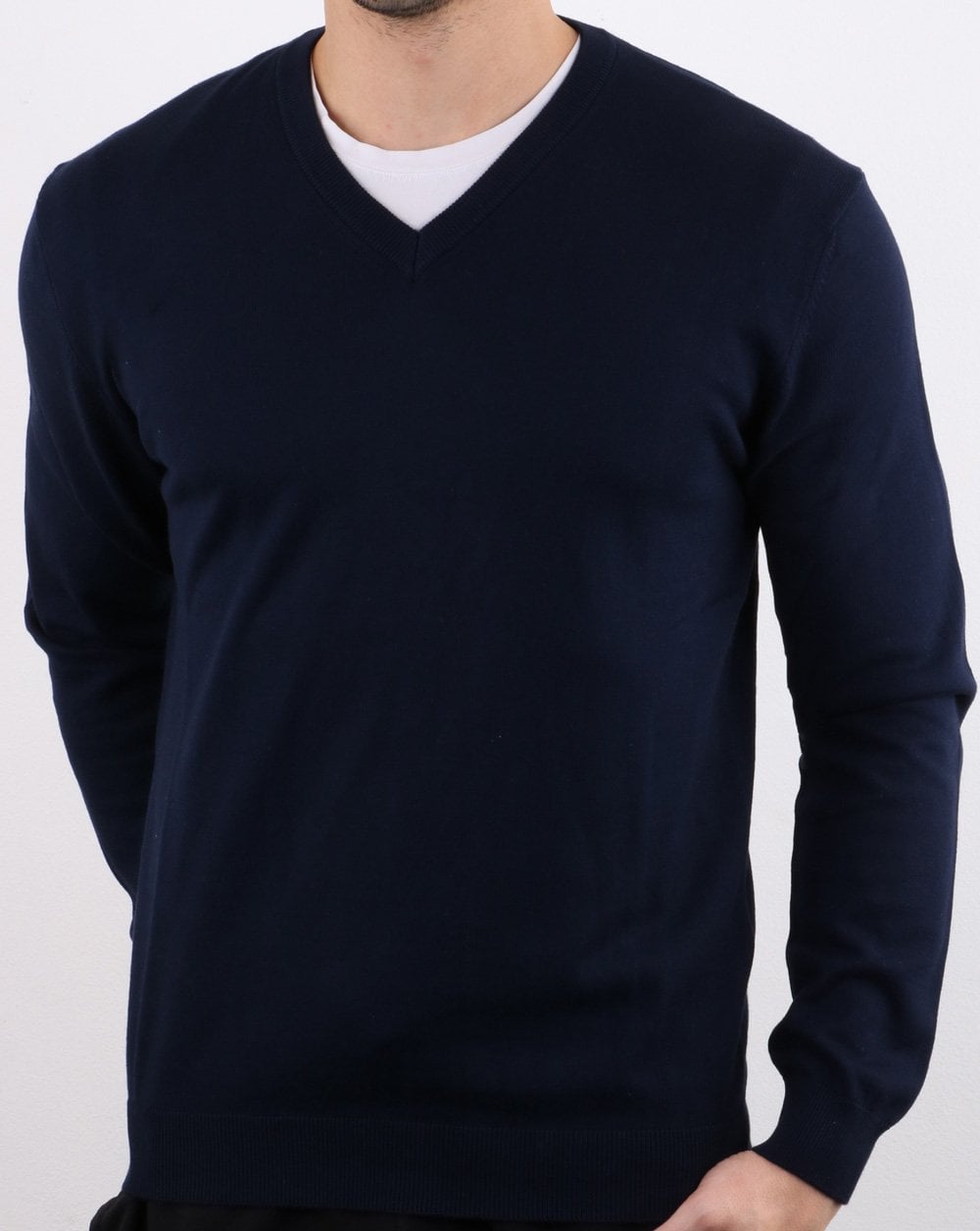 Benetton V-Neck Cotton Jumper Navy