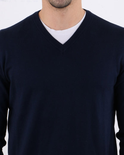 Benetton V-Neck Cotton Jumper Navy