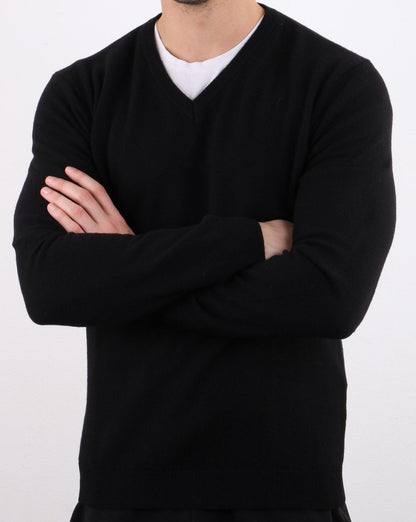 Benetton Merino Wool V-Neck Jumper Black