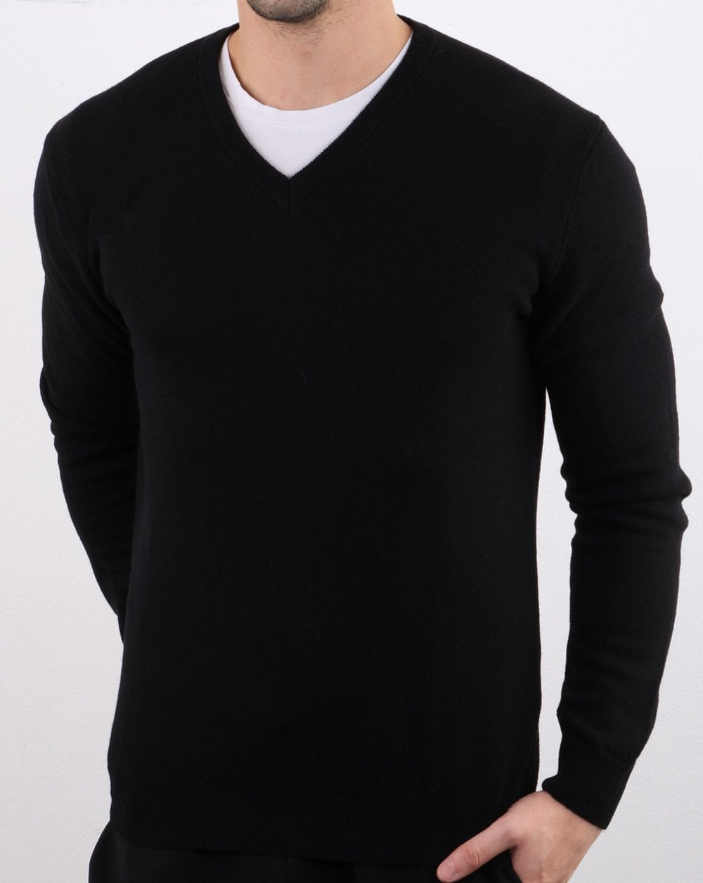 Benetton Merino Wool V-Neck Jumper Black