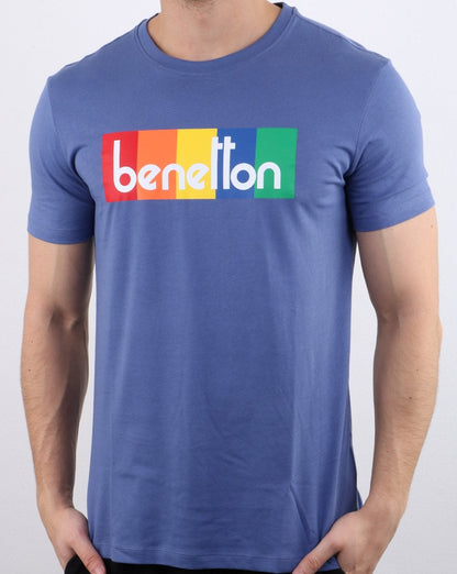 Benetton Box Logo T Shirt Blue