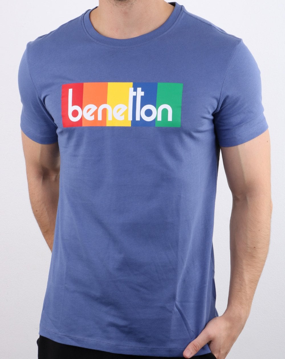 Benetton Box Logo T Shirt Blue