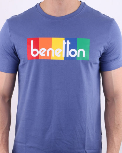 Benetton Box Logo T Shirt Blue
