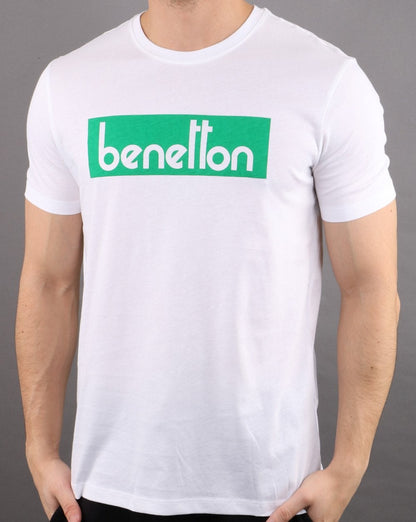 Benetton Box Logo T Shirt White/Green