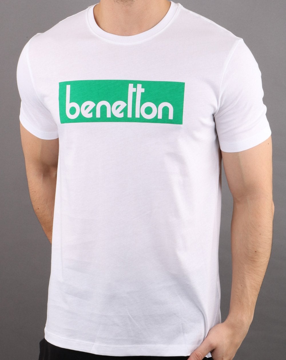 Benetton Box Logo T Shirt White/Green