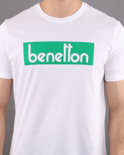 Benetton Box Logo T Shirt White/Green