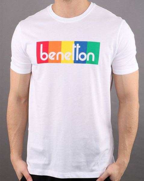 Benetton Box Logo T Shirt White/Multi