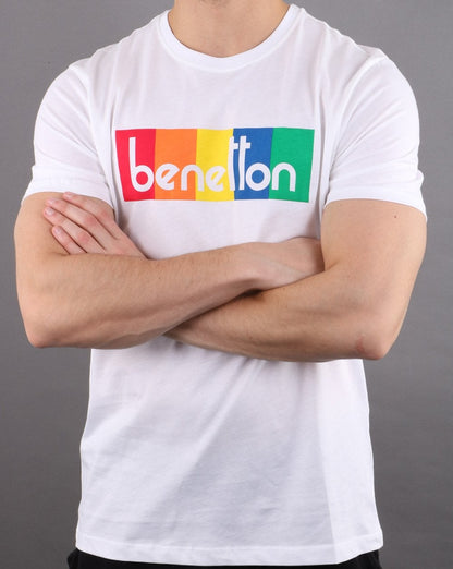Benetton Box Logo T Shirt White/Multi