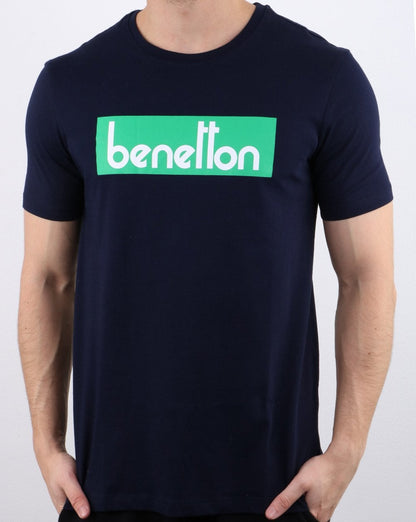 Benetton Box Logo T Shirt Navy