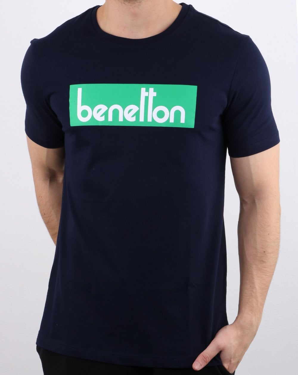 Benetton Box Logo T Shirt Navy