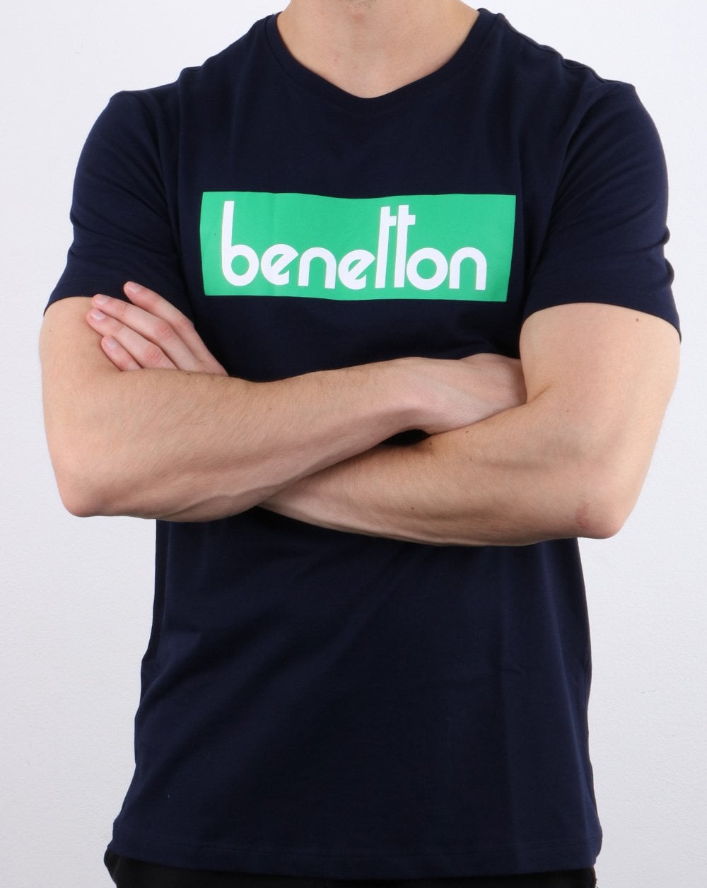Benetton Box Logo T Shirt Navy