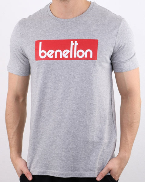 Benetton Box Logo T Shirt Grey