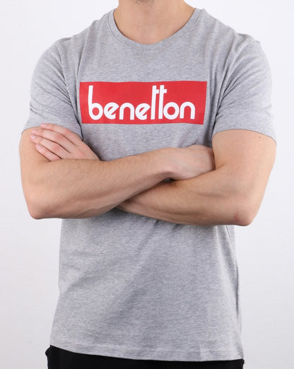 Benetton Box Logo T Shirt Grey