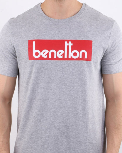 Benetton Box Logo T Shirt Grey