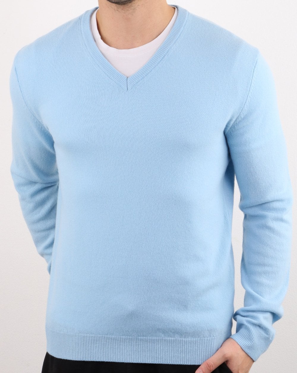 Benetton Merino Wool V-Neck Jumper Blue