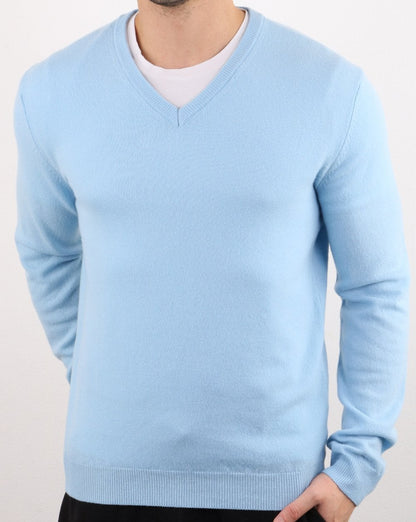 Benetton Merino Wool V-Neck Jumper Blue