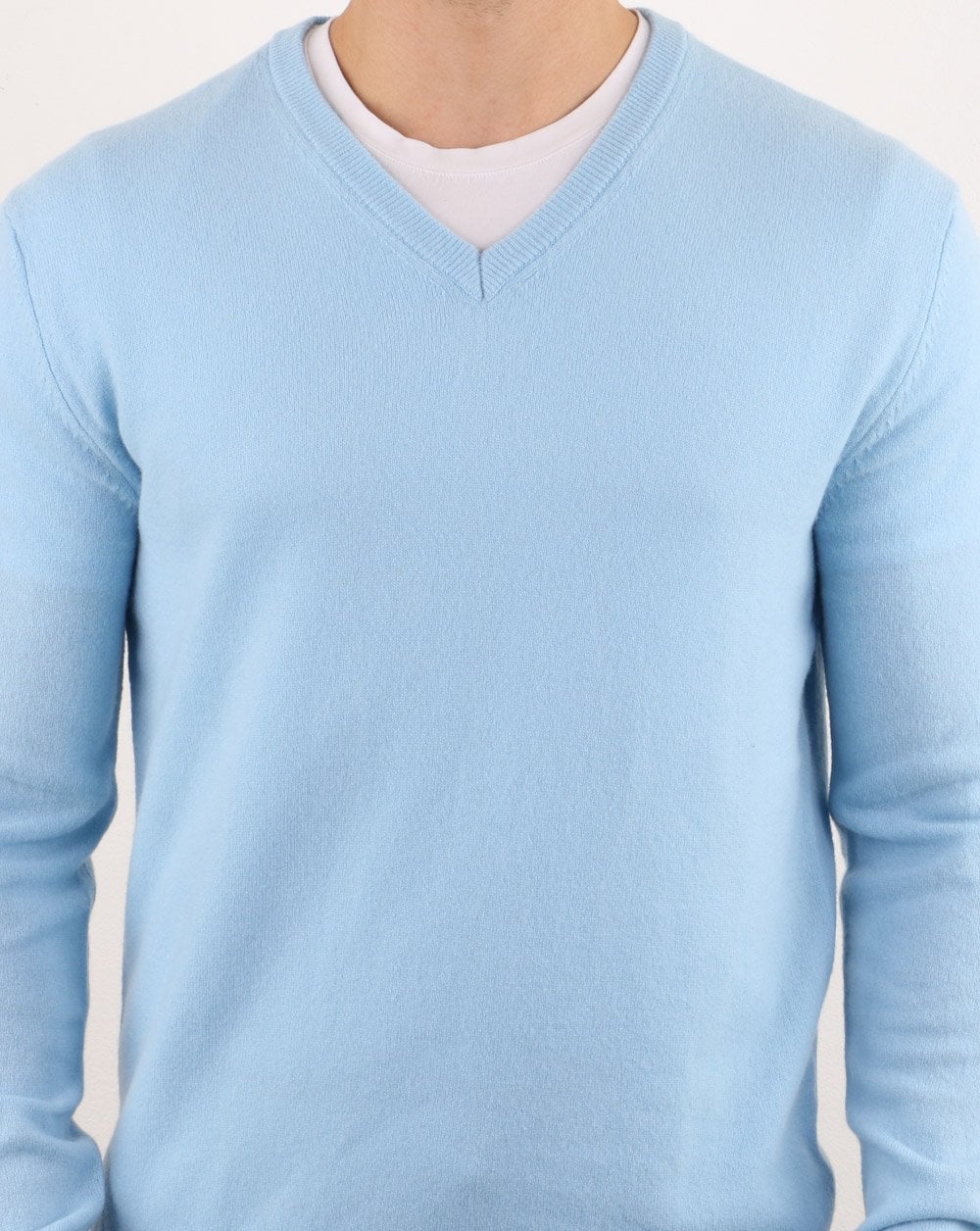 Benetton Merino Wool V-Neck Jumper Blue