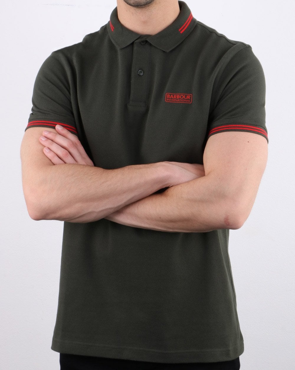 Barbour International Tipped Polo Jungle Green
