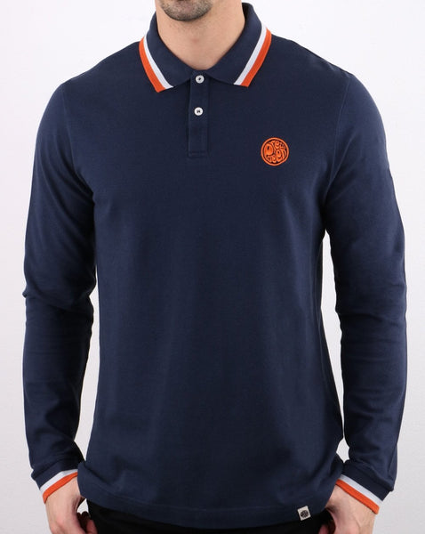Pretty Green Tipped Long Sleeve Polo Navy
