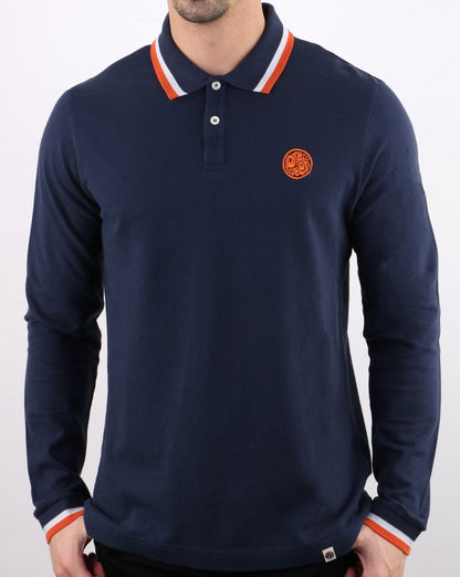 Pretty Green Tipped Long Sleeve Polo Navy