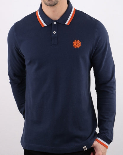 Pretty Green Tipped Long Sleeve Polo Navy