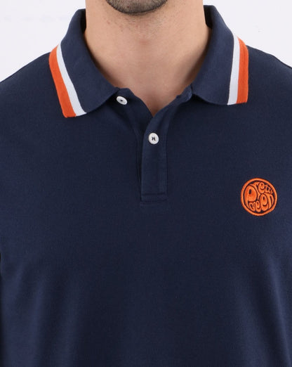 Pretty Green Tipped Long Sleeve Polo Navy
