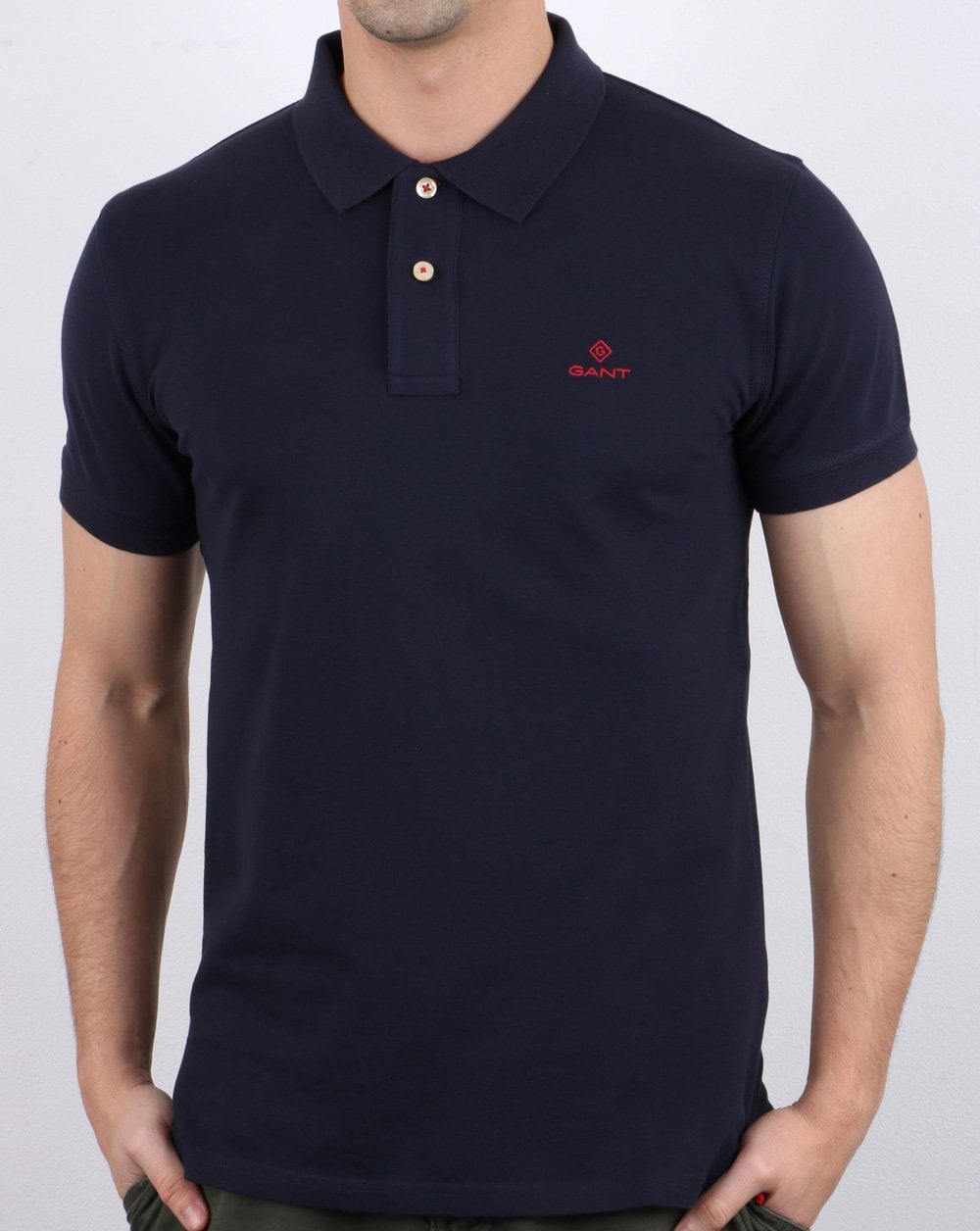 Gant Contrast Collar Polo Shirt Navy -Red