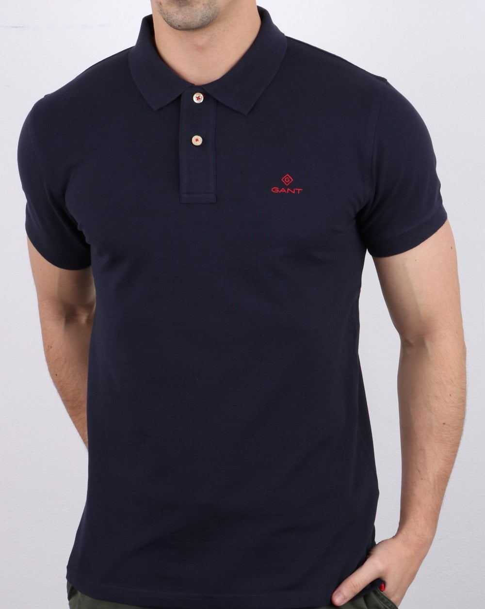 Gant Contrast Collar Polo Shirt Navy -Red